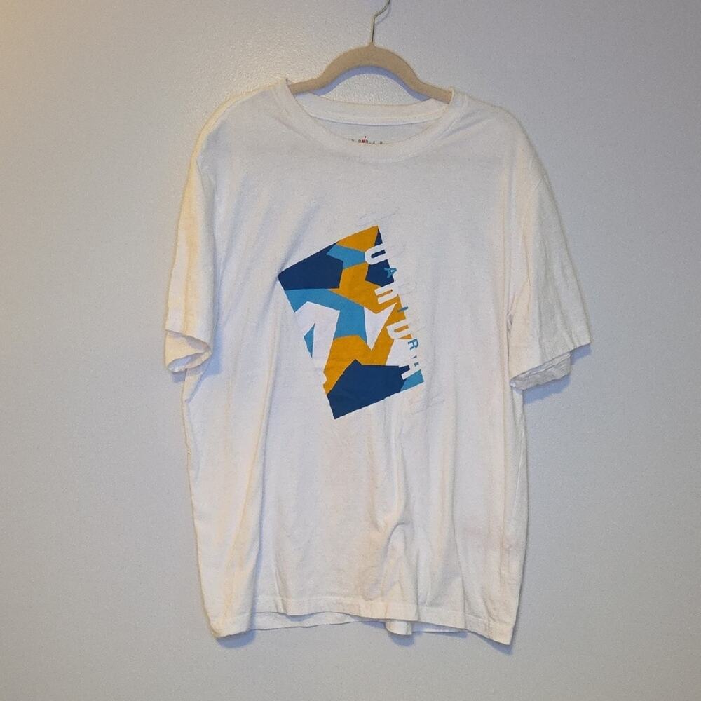 Jordan Graphic Tee White Blue Yellow Athletic Streetwear Shirt